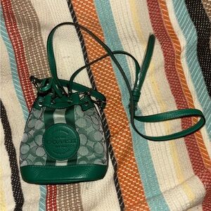 Mini Coach Jacquard Bucket Bag, Green